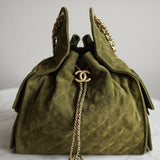 Bolsa Chanel 25 Couro Suede Verde Média com Ferragens Gold