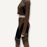 Conjunto Burberry Sports Xadrez com Detalhes em Tule Preto