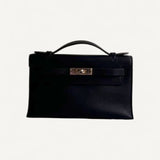 Bolsa Hermès Kelly Pochette Noir com Ferragens Palladium