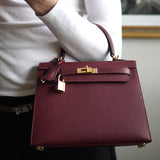 Bolsa Hermès Kelly 25 Epsom Sellier Rouge H  com Ferragens Gold