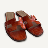 Sandália Hermès Oran Croco Orange