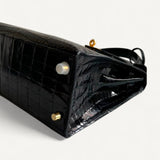 Bolsa Hermès Kelly 25 Crocodile Niloticus Shiny Noir com Ferragens Gold