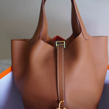 Bolsa Hermès Picotin 18 Clemence Gold Com Ferragens Gold