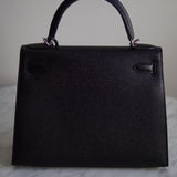Bolsa Hermès Kelly 28 Sellier Epsom Noir com Ferragens Palladium