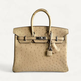 Bolsa Hermès Birkin 25 Ostrich Parchemin com Ferragens Palladium