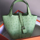 Bolsa Hermès Picotin 14 Ostrich Vert Crique com Ferragens Palladium