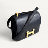 Bolsa Hermès Constance 24 Ostrich Bleu Caban com Ferragens Rosê Gold