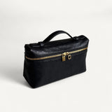 Bolsa Loro Piana Extra Pocket L19 Ostrich Black com Ferragens Douradas