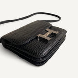 Bolsa Hermès Constance 18 Alligator Matte Noir com Ferragens Palladium/Lizzard