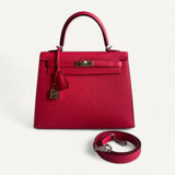Bolsa Hermès Kelly Sellier 25 Rose Extrême com Ferragens Palladium