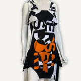 Vestido Burberry Panelled Graphic Print Mini Preto e Branco