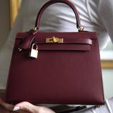 Bolsa Hermès Kelly 25 Epsom Sellier Rouge H  com Ferragens Gold