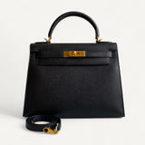 Bolsa Hermès Kelly 28 Epsom Noir com Ferragens Gold