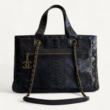 Bolsa Chanel Tote Bag Phyton Preta com Fearragens Douradas
