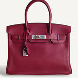 Bolsa Hermès Birkin 30 Togo Rouge com Ferragens Palladium
