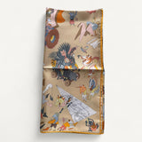 Lenço Hermès 90 Academia Hippica Bleu Glacier / Sable / Bouton D or