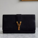 Clutch Yves Saint Laurent Y Ligne Couro Preto