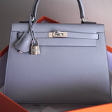 Bolsa Hermès Kelly 25 Epsom Gris Pantin com Ferragens Palladium