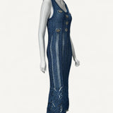 Vestido Rabanne Midi de Tricô com Detalhe em Aplicações