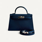 Bolsa Hermès Mini Kelly Epsom Bleu de Prusse com Ferragens Palladium