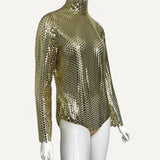 Body Burberry em Malha de Metal Dourada