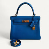 Bolsa Hermès Kelly 28 Togo Bleu Mykonos com Ferragens Gold