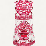 Vestido Infantil Dolce & Gabbana com Estampa Majolica Rosa Fúcsia