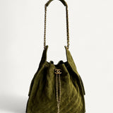 Bolsa Chanel 25 Medium Suede Verde com Ferragens Douradas
