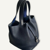 Bolsa Hermés Picotin 22 Clemence Bleu Navy com Ferragens Palladium
