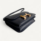 Bolsa Hermès Constance 24 Ostrich Bleu Caban com Ferragens Rosê Gold