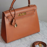 Bolsa Hermès Kelly 28 Sellier Natural Sand Com Ferragens Gold
