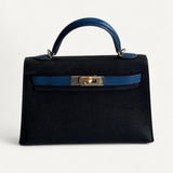 Bolsa Hermès Mini Kelly Chevre Bleu de Minuit|Bleu Electrique com Ferragens Gold