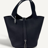 Bolsa Hermès Picotin 18 Clemence Bleu Caban com Ferragens Palladium