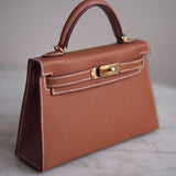 Bolsa Hermès Mini Kelly Epsom Gold com Ferragens Gold