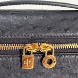 Bolsa Loro Piana Extra Pocket L19 Ostrich Black com Ferragens Douradas