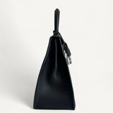 Bolsa Hermés Kelly 28 Toile Quadrille Vert com Ferragens Palladium