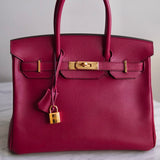 Bolsa Hermès Birkin 30 Epsom Retourne Carmim com Gold Hardware