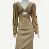 Vestido Burberry Midi em Malha Bege