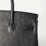 Bolsa Hermès Birkin 25 Ostrich Noir com Ferragens Gold