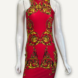 Vestido Versace Couture com Estampa Barroca Vermelho