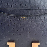Bolsa Hermès Constance 24 Ostrich Bleu Caban com Ferragens Rosê Gold
