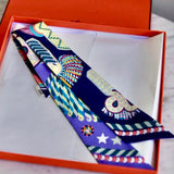Twilly Hermès Epaulettes De Gala Seda Bleu Marine Jaune Paula