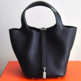 Bolsa Hermès Picotin 18 Clemence Noir com Ferragens Palladium