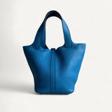 Bolsa Hermes Picotin 18 Togo Bleu France com Ferragens Gold