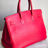 Bolsa Hermès Birkin 35 Togo Clemence Rouge Casaque com Ferragens Palladium