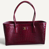 Bolsa Chanel Tote Calfskin Crocodile Embossed Burgundy