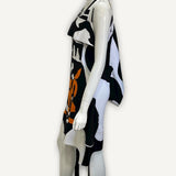Vestido Burberry Panelled Graphic Print Mini Preto e Branco