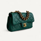 Bolsa Chanel Mini Flap Trapezio Top Handle Crossbody Verde com Ferragens Douradas