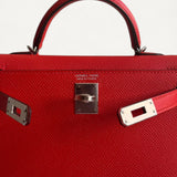 Bolsa Hermès Mini Kelly Epsom Rouge Radieux com Ferragens Palladium