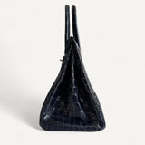 Bolsa Hermès Birkin 30 Croco Niloticus Shiny Bleu Marine com Ferragens Palladium